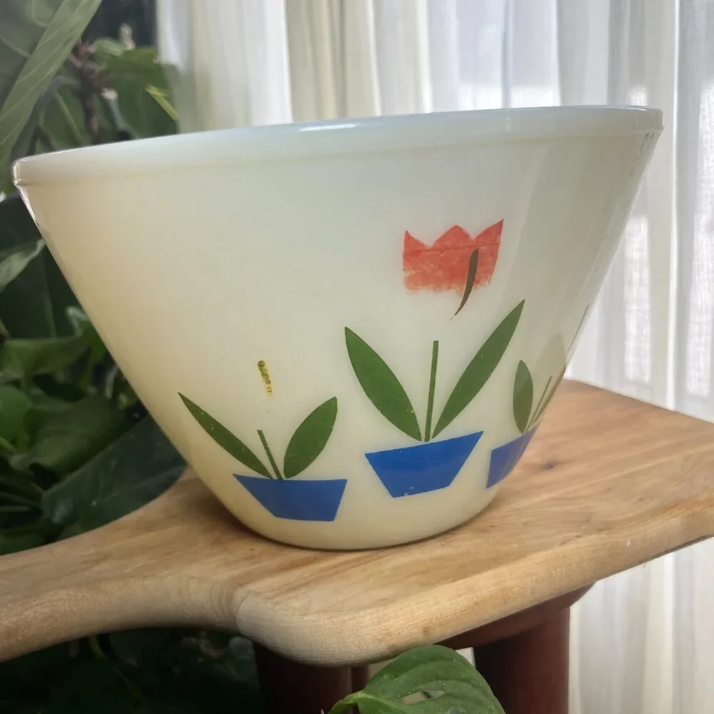 AS-IS Vintage Fire King Blue Flower Bowl - Worn - Picture 2 of 6